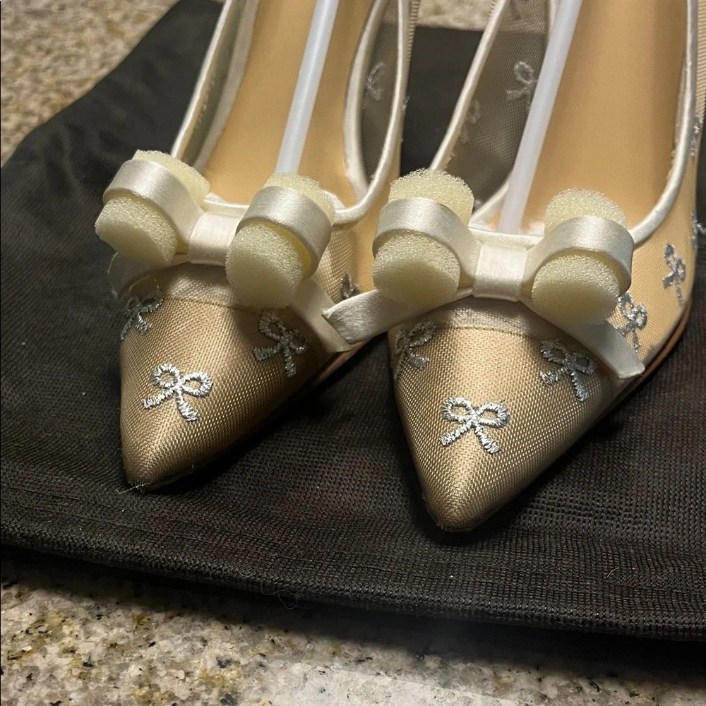 kate spade Metallic Cream and Silver Pointed Bow Pumps - Picture 8 of 9